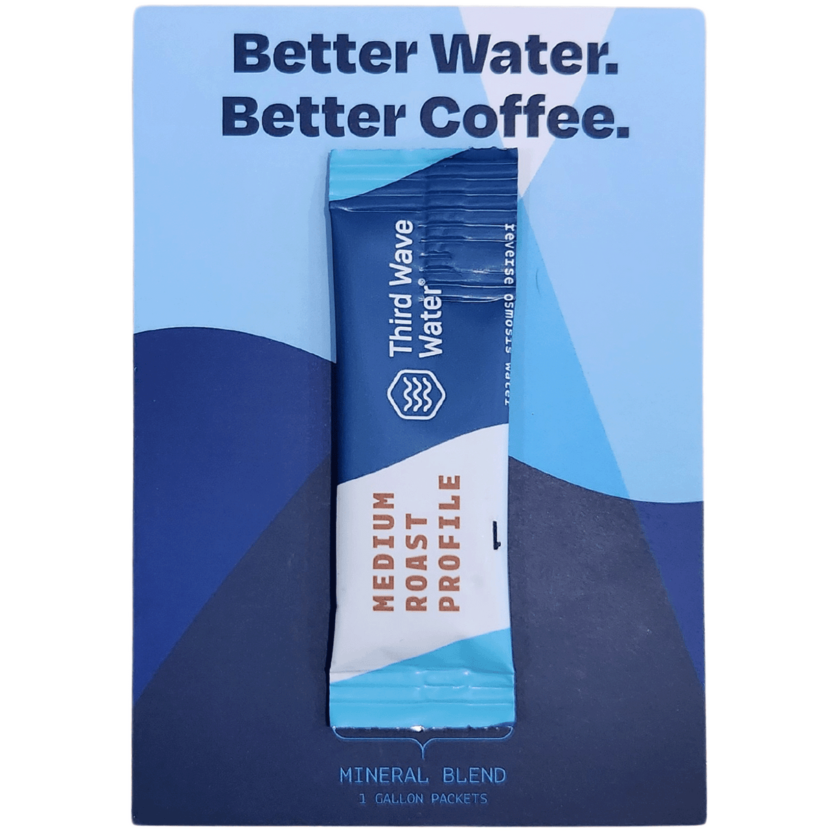 A packaged stick of Third Wave Water® Medium Roast Profile, designed for brewing coffee. The stick is blue and white, with product information and branding.