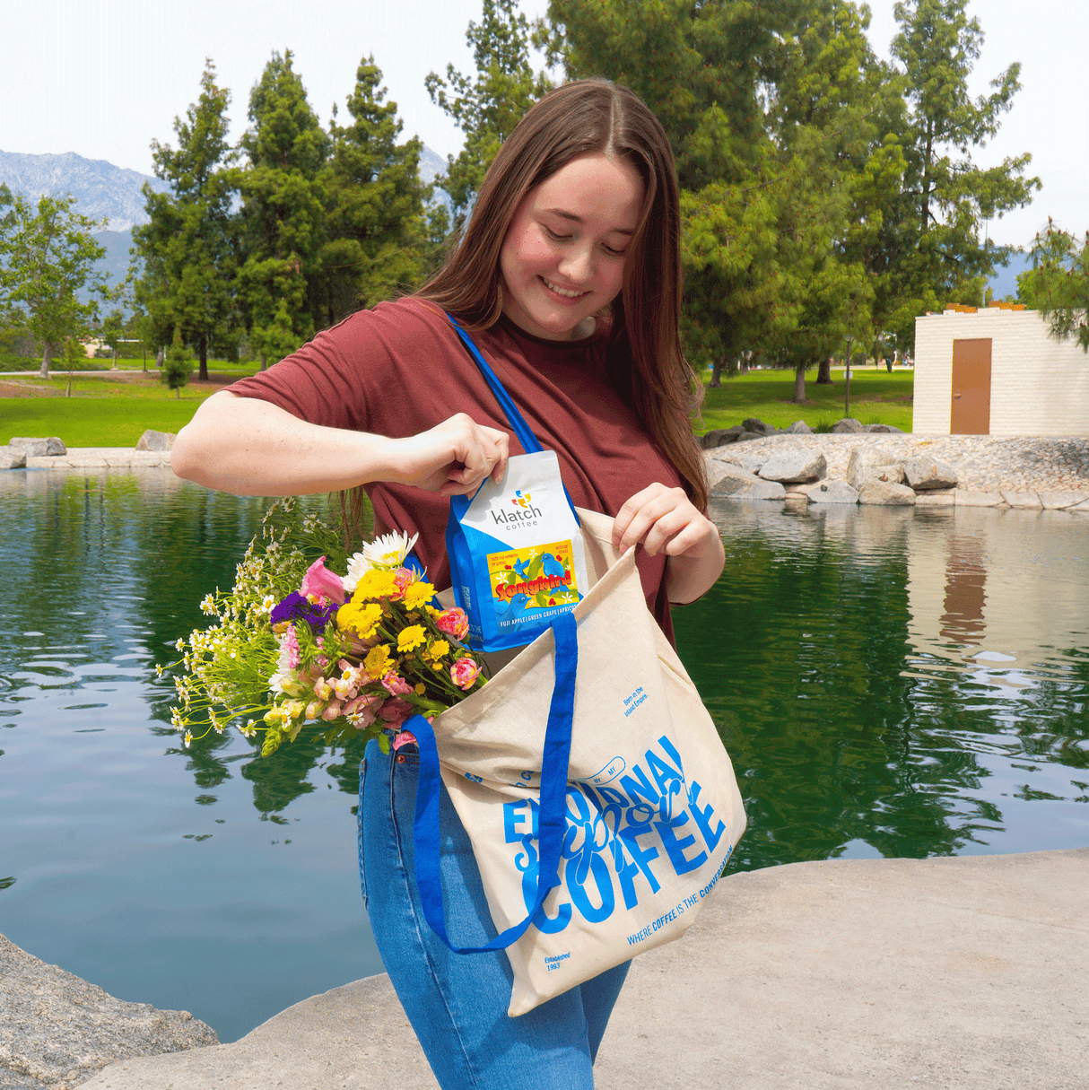 Emotional Support Coffee Blue Tote