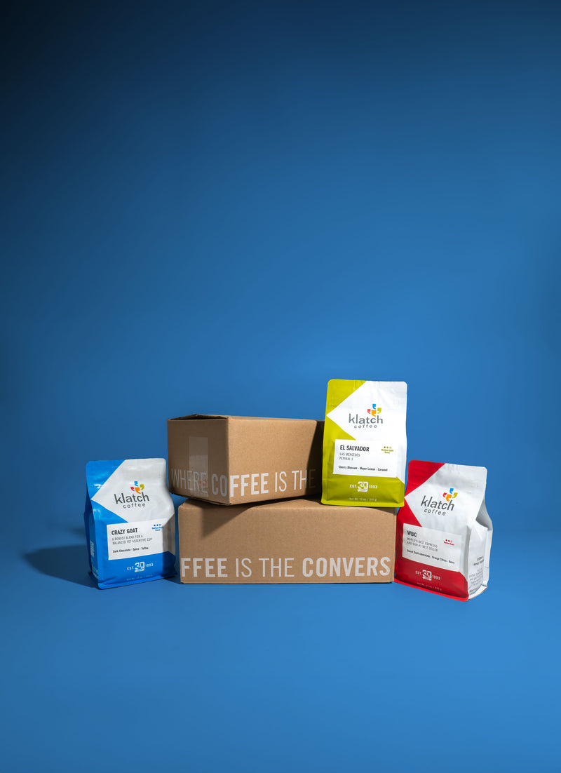 Bags of coffee on a blue background
