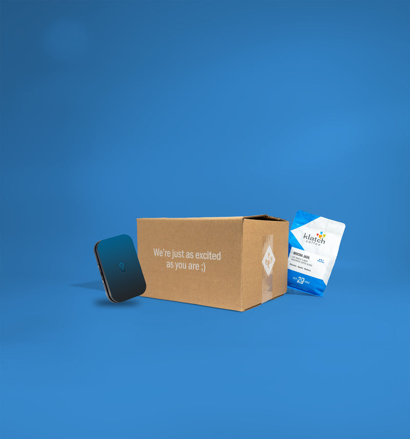 Bottomless coffee scale on a blue background
